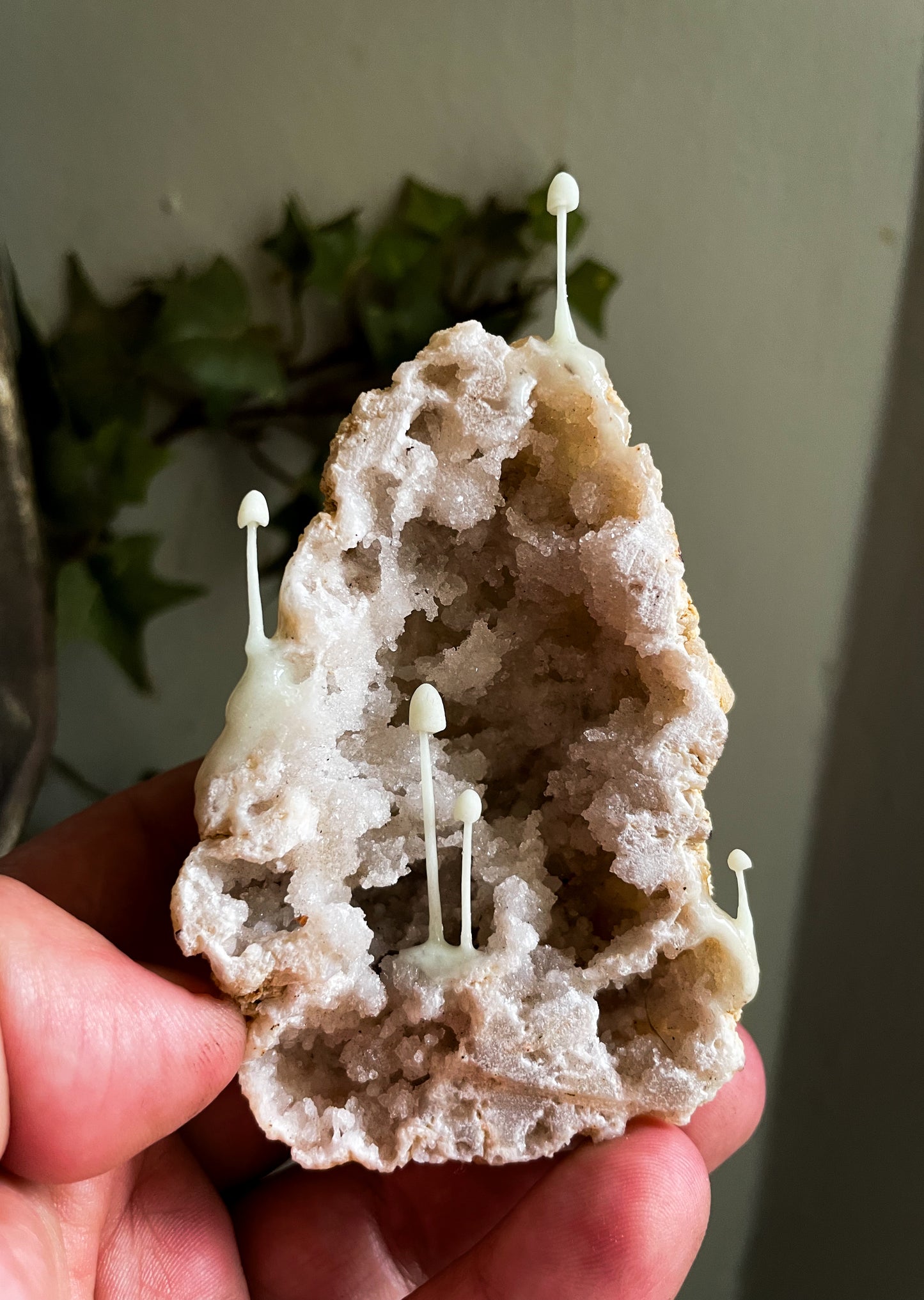 Geode and polymer Glow In The Dark mushroom sculpture
