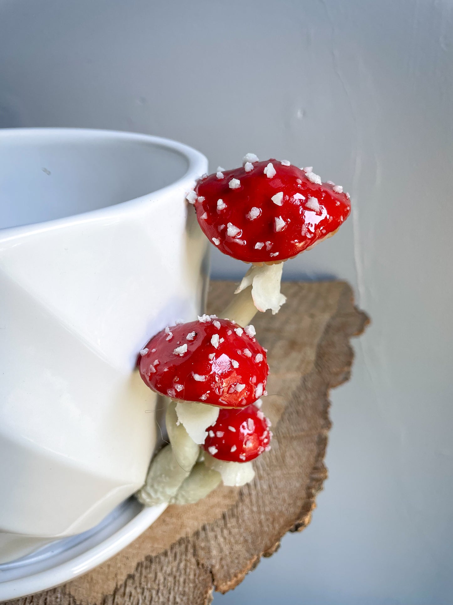 7 inch ceramic/ polymer clay amanita GLOW in the dark Pot/planter