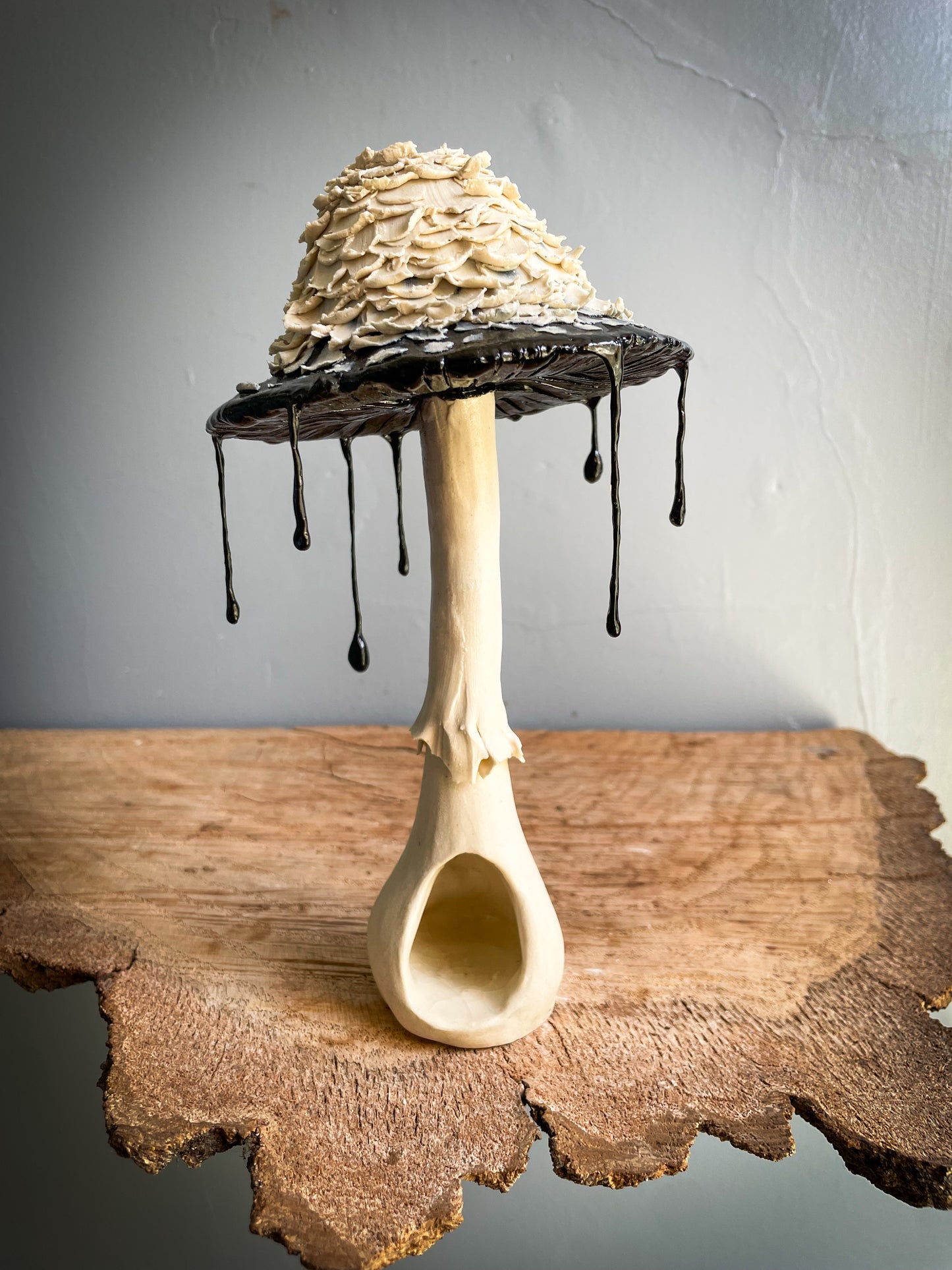 #2 whimsical Shaggy Ink Cap Spore Dispersal Incense Burner ( mixed media )