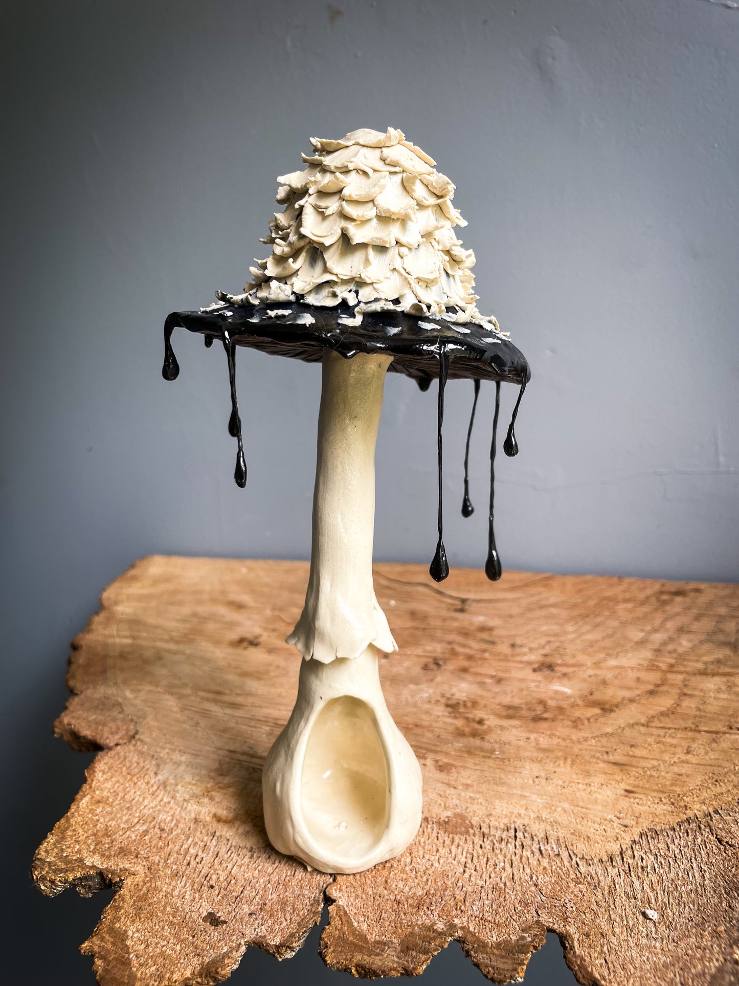 #4 Sassy Shaggy Ink Cap Spore Dispersal Incense Burner ( mixed media )