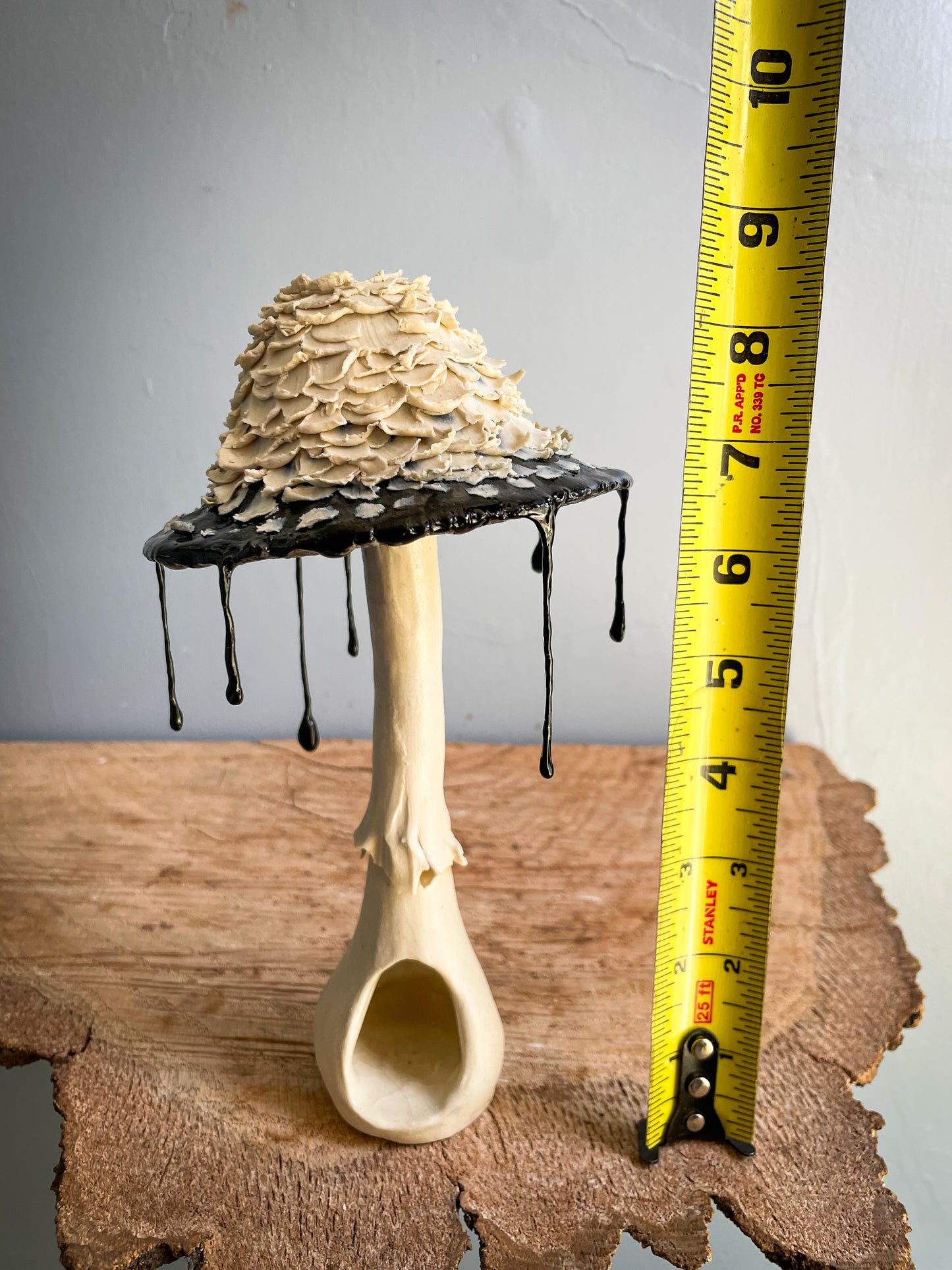 #2 whimsical Shaggy Ink Cap Spore Dispersal Incense Burner ( mixed media )