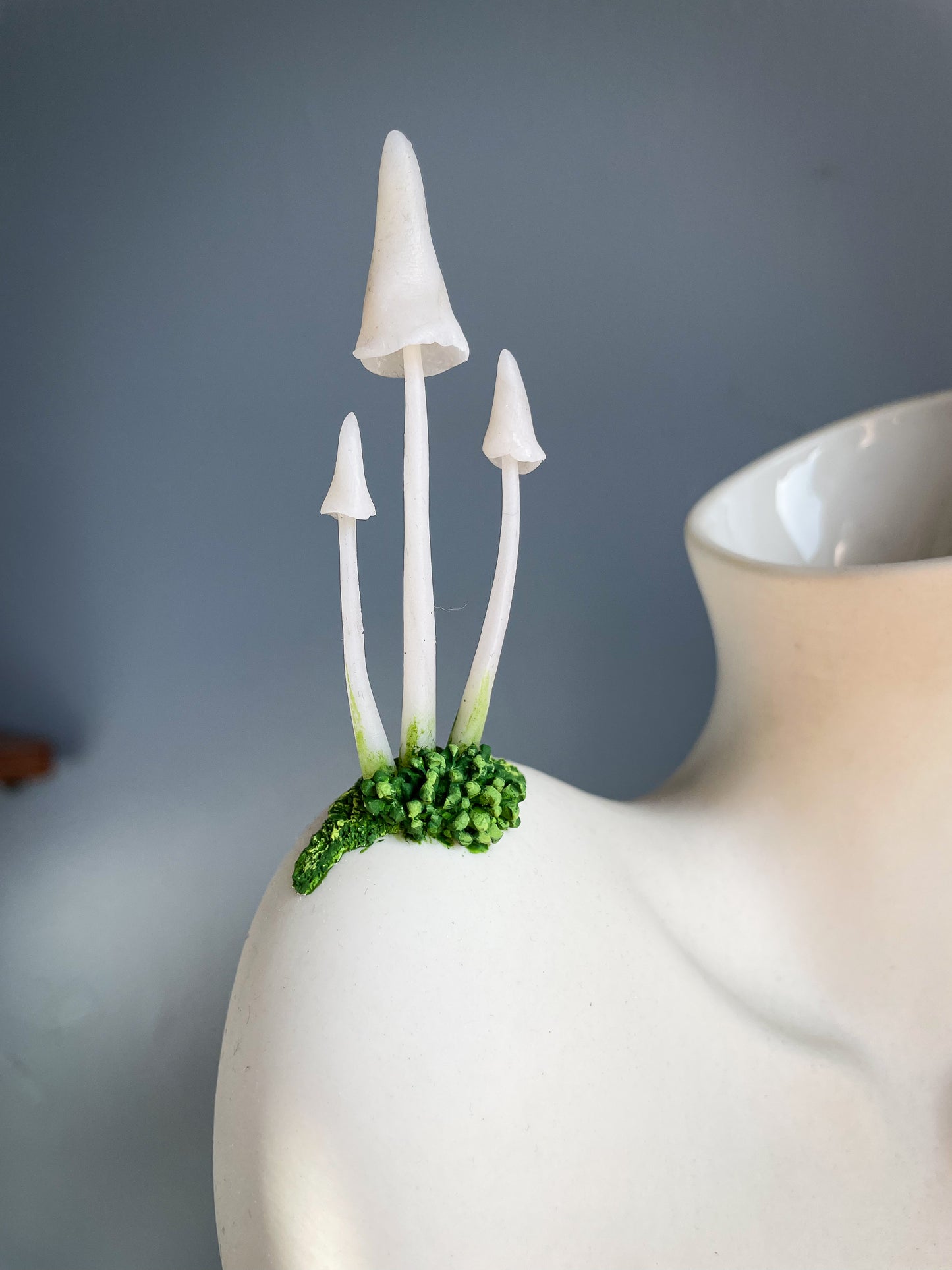 Mossy mushroom whimsical GLOW bust vase (Polymer clay mushrooms )