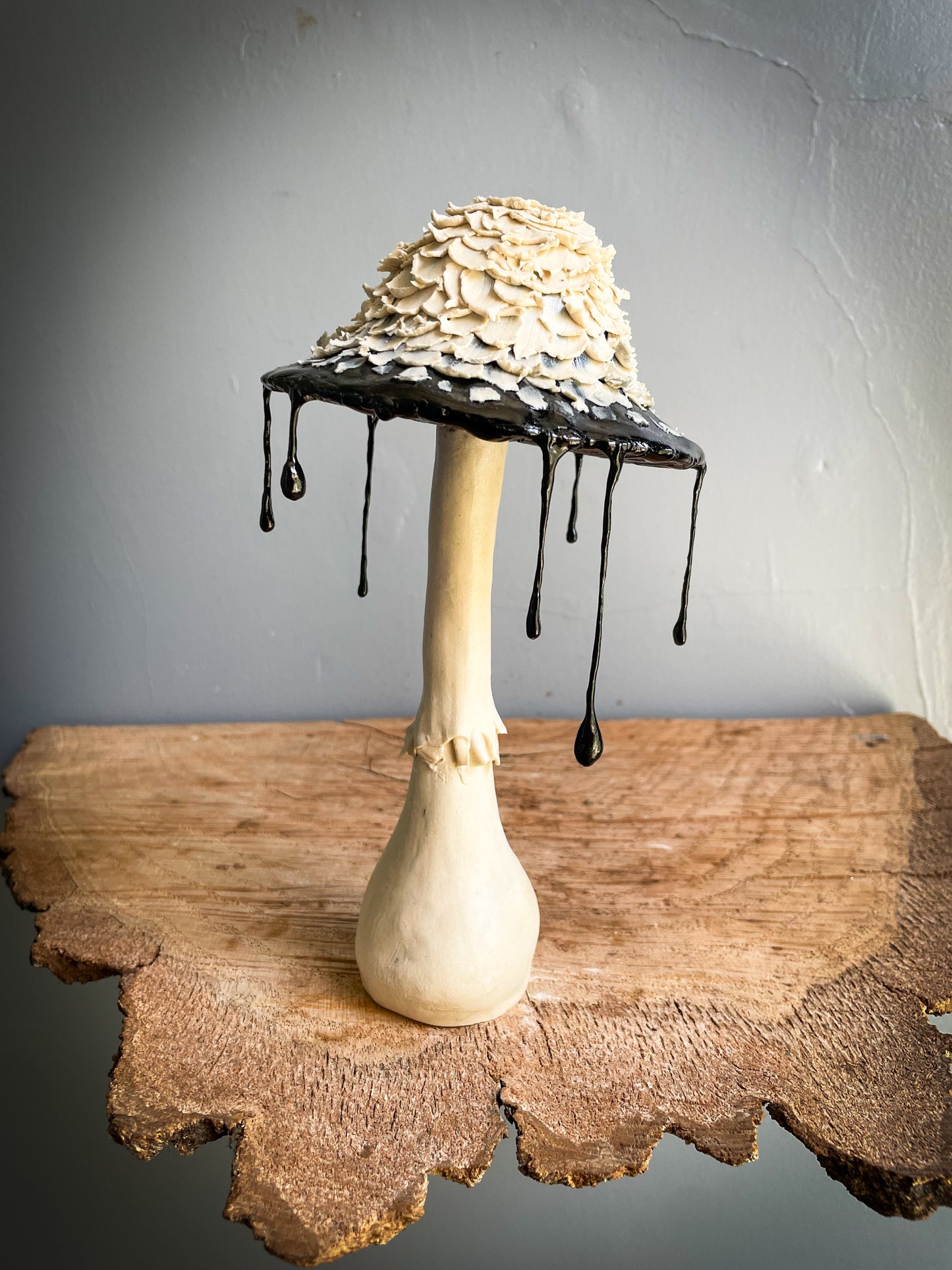 #2 whimsical Shaggy Ink Cap Spore Dispersal Incense Burner ( mixed media )