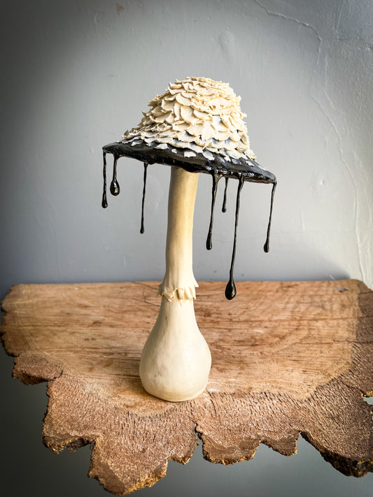 #2 whimsical Shaggy Ink Cap Spore Dispersal Incense Burner ( mixed media )
