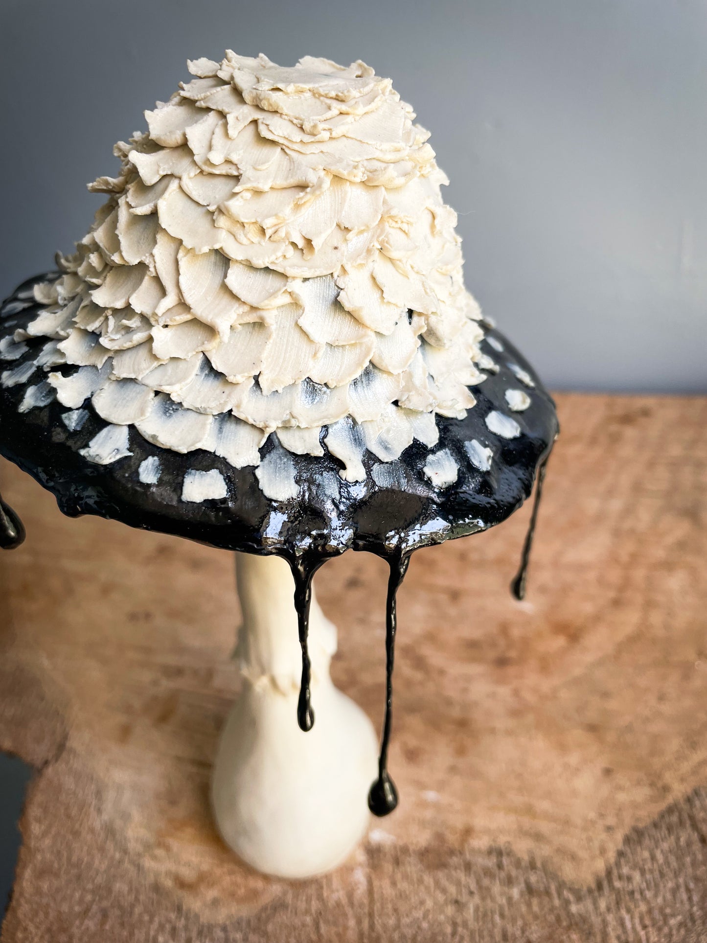 #2 whimsical Shaggy Ink Cap Spore Dispersal Incense Burner ( mixed media )