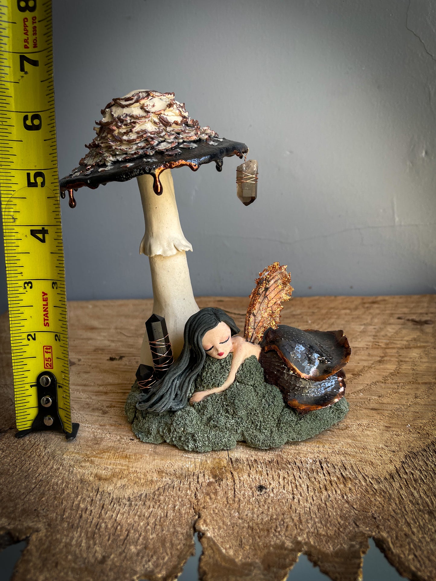 Copper fairy and shaggy ink cap incense burner / nightlight